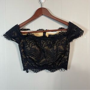 La Femme Black Off Shoulder Top Floral Lace Coquette Dark Feminine Party 00